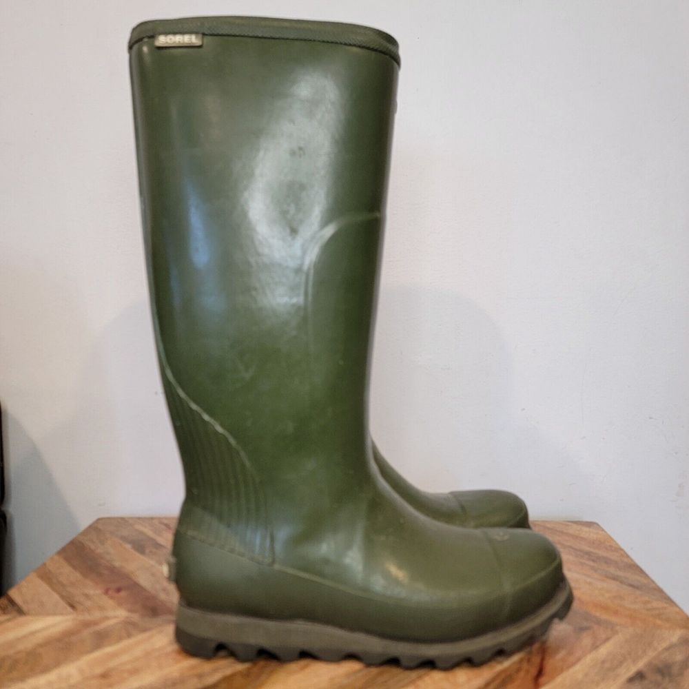 Sorel Women's Rain Wedge Boots Knee Size 7.5 Olive Green Tall Rubber NL2523-383